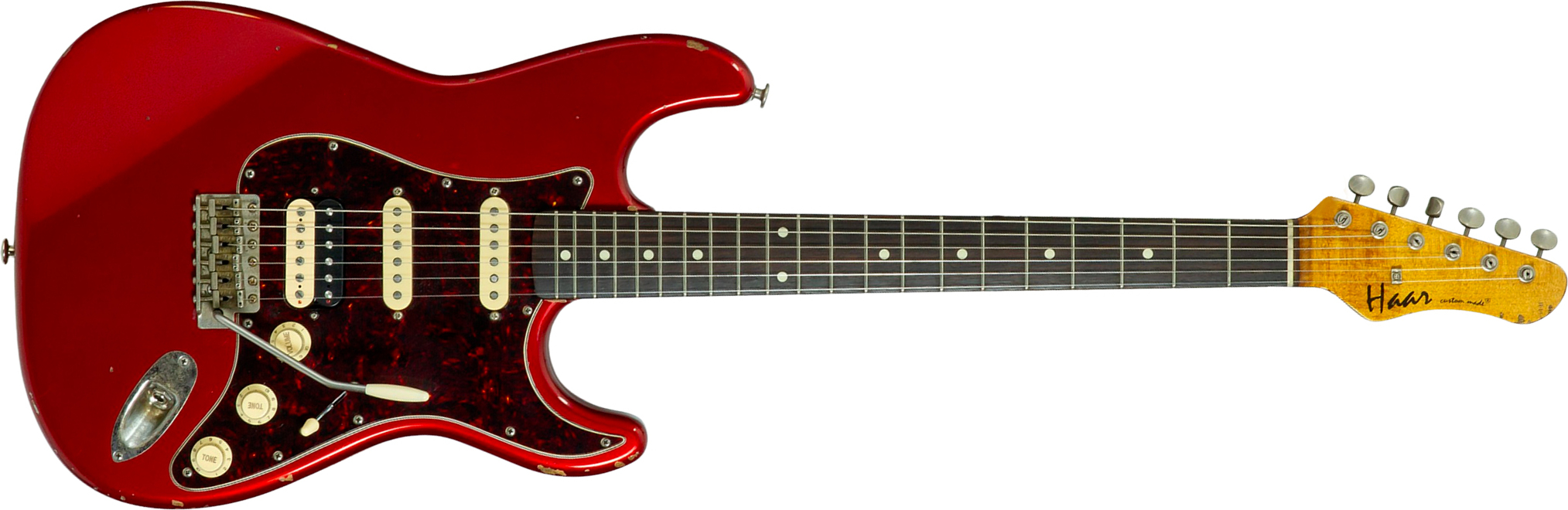Haar Guitars Trad S Hss Lindy Fralin Trem Rw #43516 - Aged Candy Apple Red - Guitare Électrique Forme Str - Main picture
