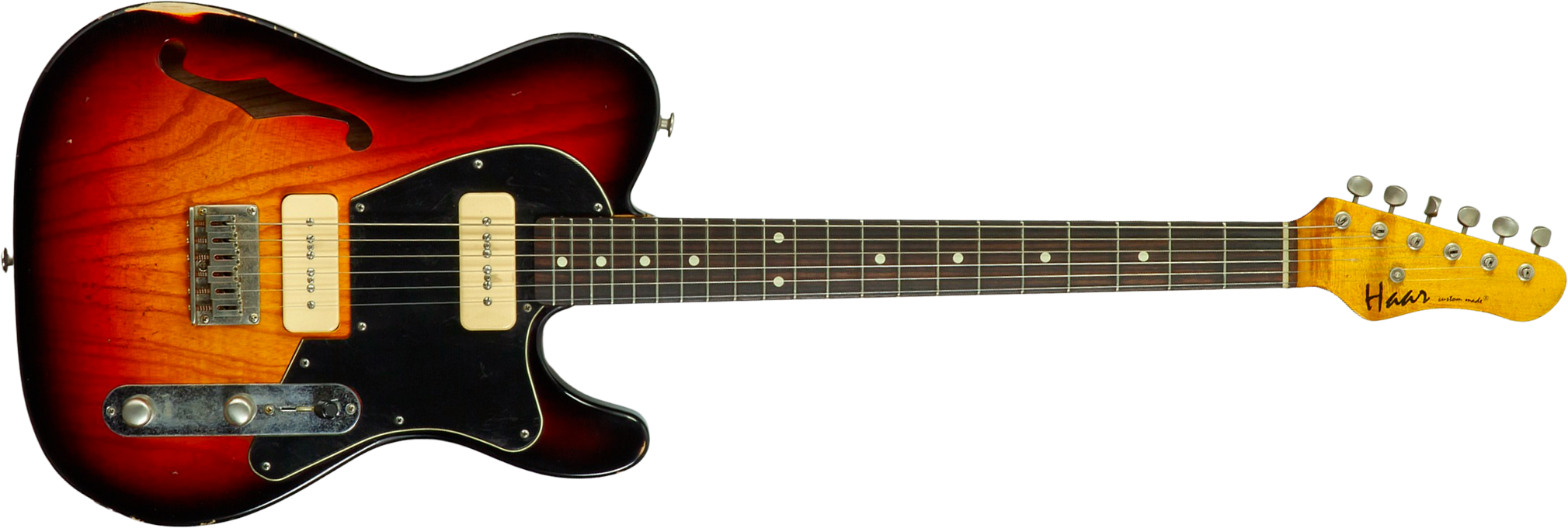 Haar Guitars Trad T Thinline 2s P90 Lindy Fralin Rw #43668 - Aged 3 Tone Sunburst - Guitare Électrique Forme Tel - Main picture