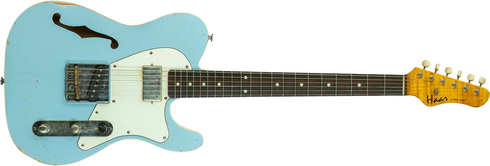 Haar Guitars Trad T Thinline Custom Sh Lindy Fralin Rw #43670 - Aged Sonic Blue - Guitare Électrique Forme Tel - Main picture