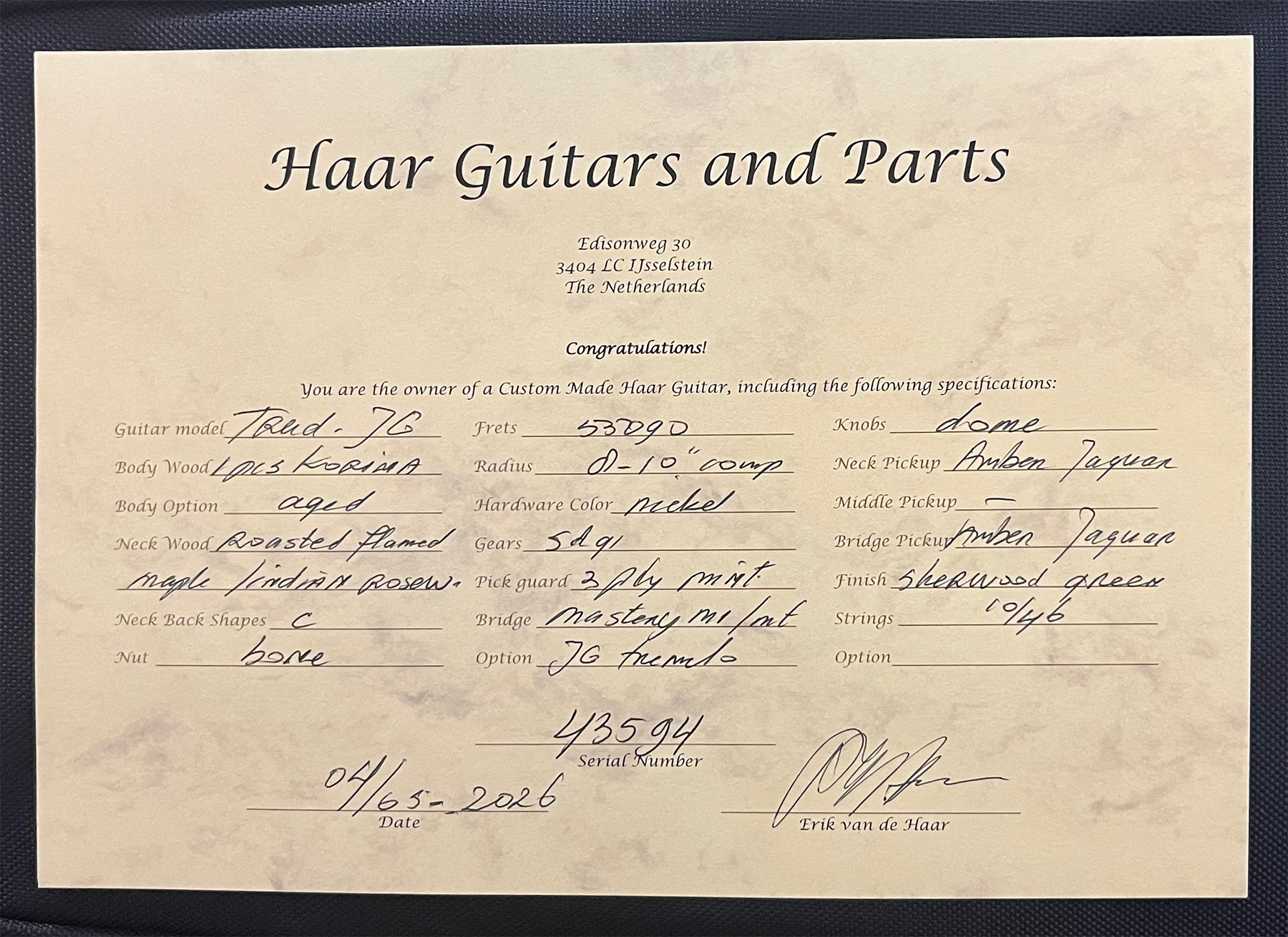 Haar Guitars Trad Jg 2s Amber Trem Rw #43594 - Aged Sherwood Green Metallic - Guitare Électrique RÉtro Rock - Variation 17