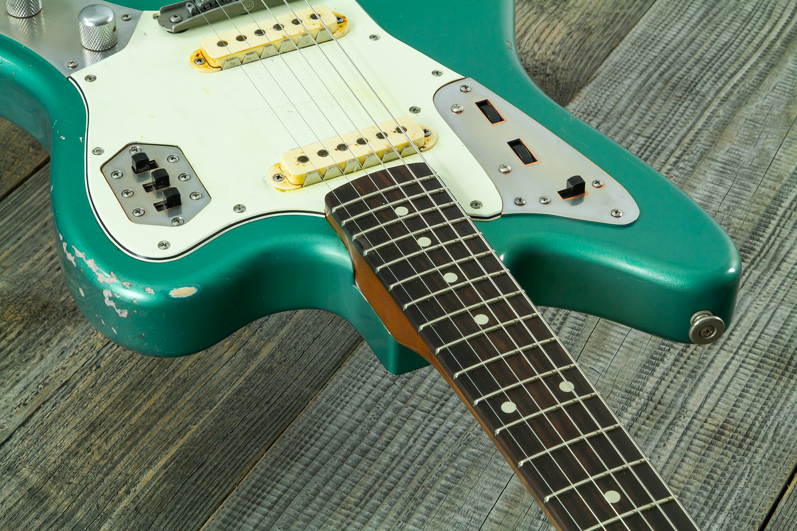 Haar Guitars Trad Jg 2s Amber Trem Rw #43594 - Aged Sherwood Green Metallic - Guitare Électrique RÉtro Rock - Variation 6