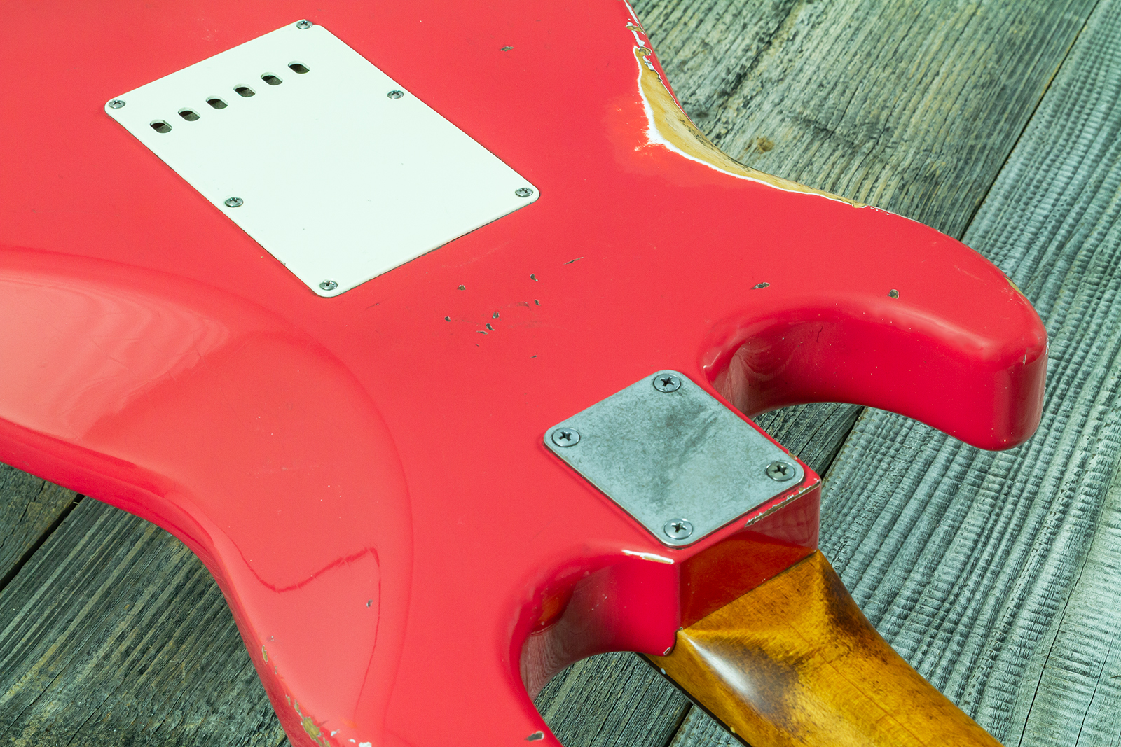 Haar Guitars Trad S 3s Klopppmann Trem Rw #43486 - Aged Fiesta Red - Guitare Électrique Forme Str - Variation 8