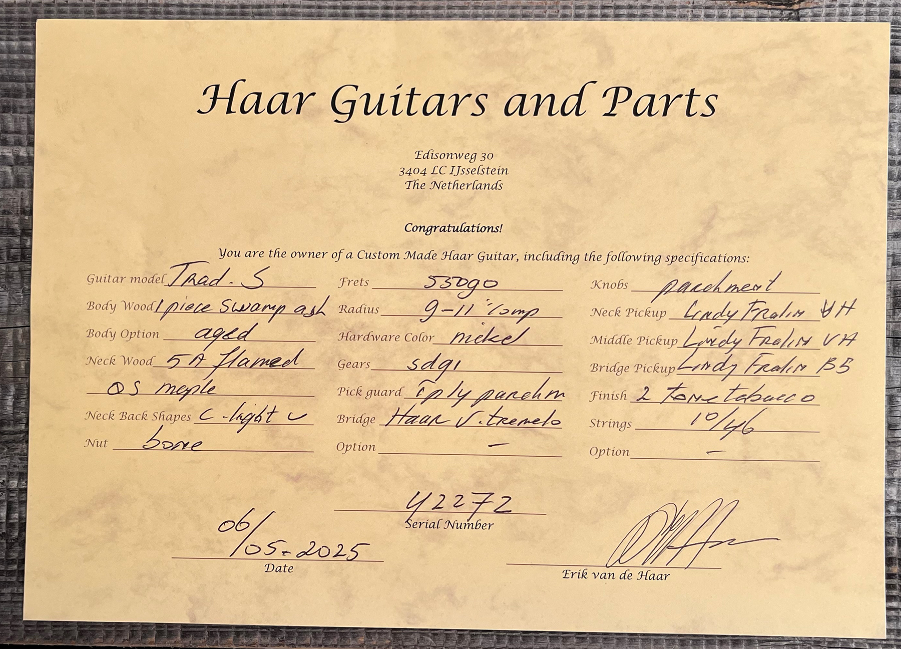 Haar Guitars Trad S 3s Lindy Fralin Trem Mn #42272 - Aged 2-tone Tobacco - Guitare Électrique Forme Str - Variation 13