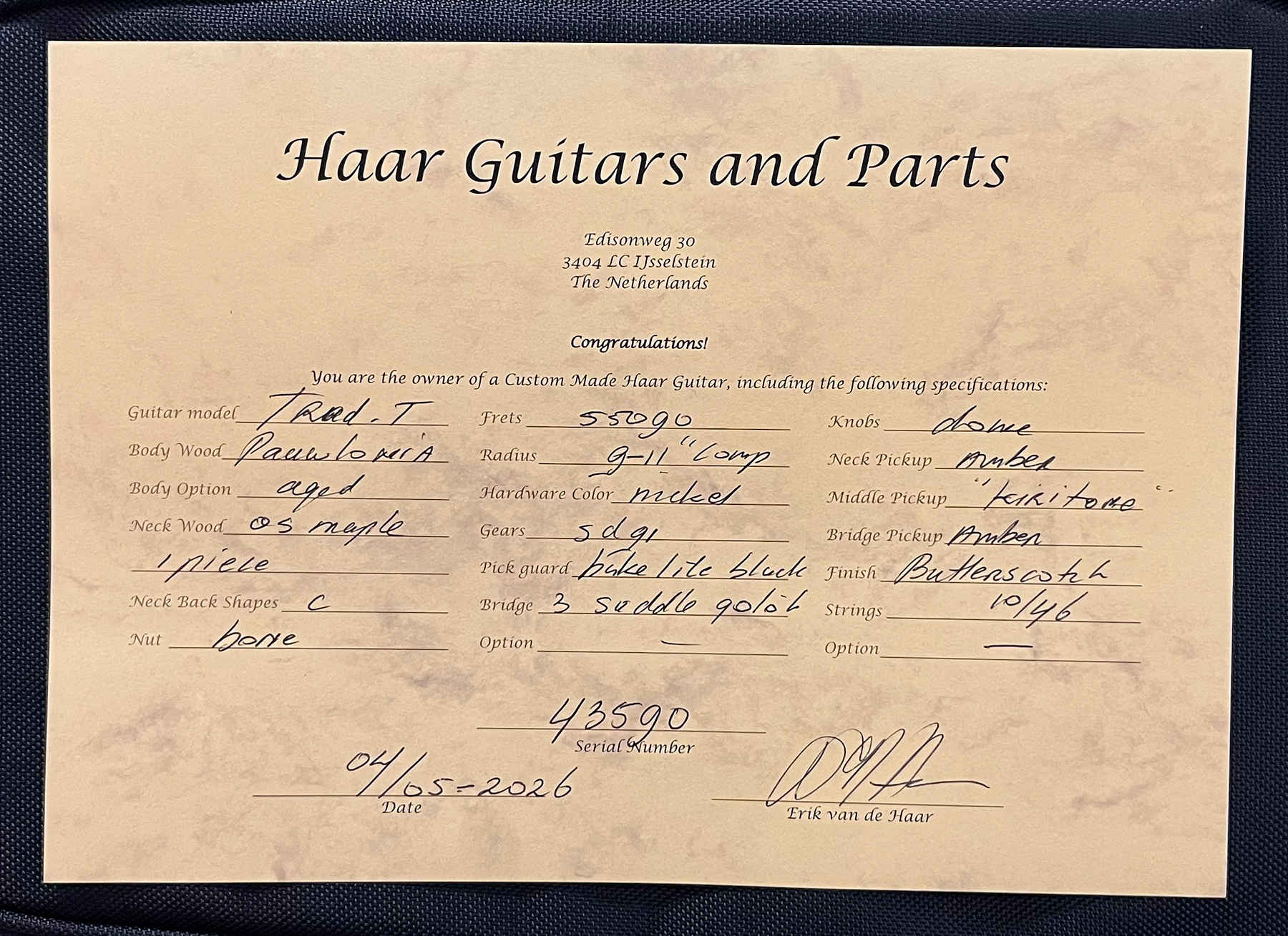 Haar Guitars Trad T 2s Amber Ht Mn #43590 - Aged Butterscotch - Guitare Électrique Forme Tel - Variation 15