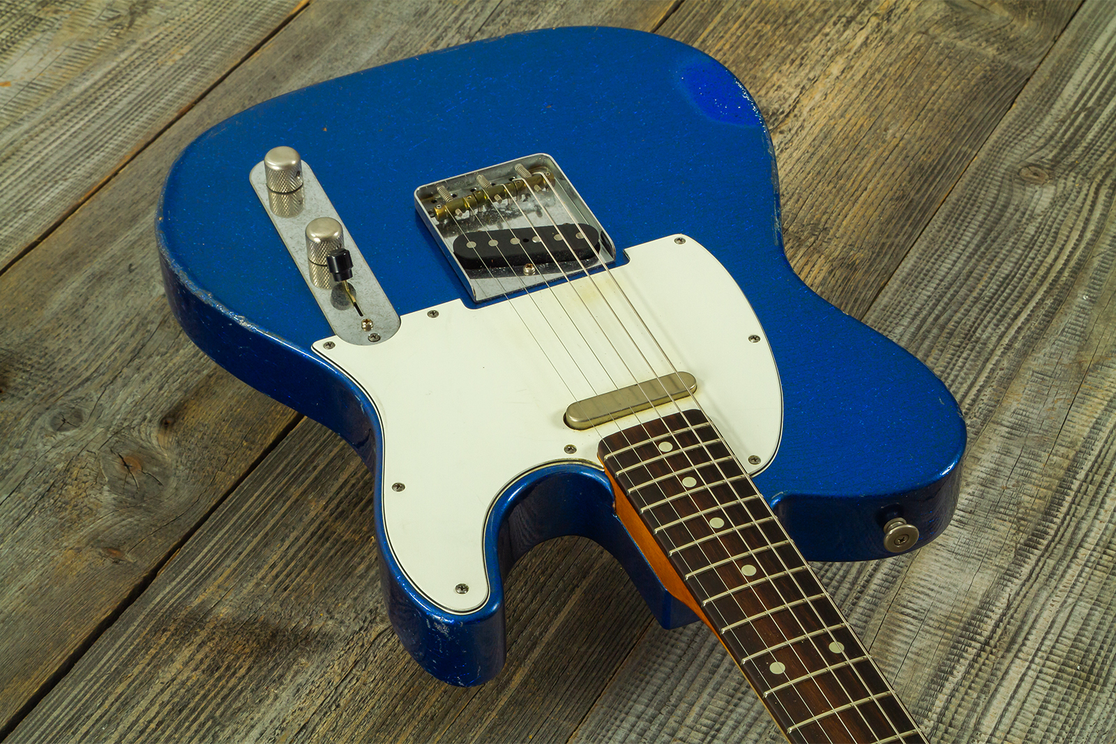 Haar Guitars Trad T 2s Lindy Fralin #43671 - Aged Sparkle Blue - Guitare Électrique Forme Tel - Variation 2