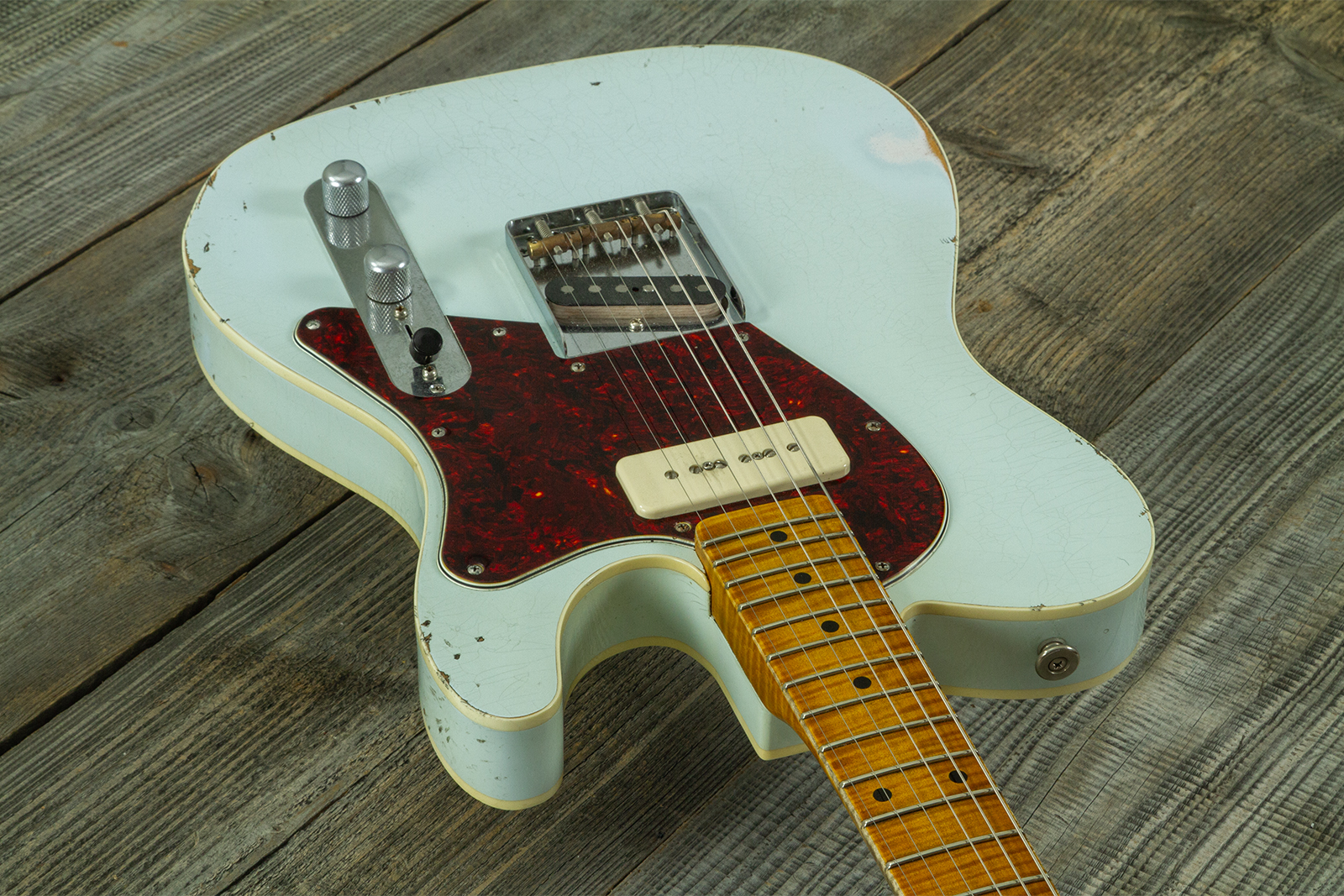 Haar Guitars Trad T  2s Lindy Fralin P90 #43675 - Aged Faded Sonic Blue - Guitare Électrique Forme Tel - Variation 3