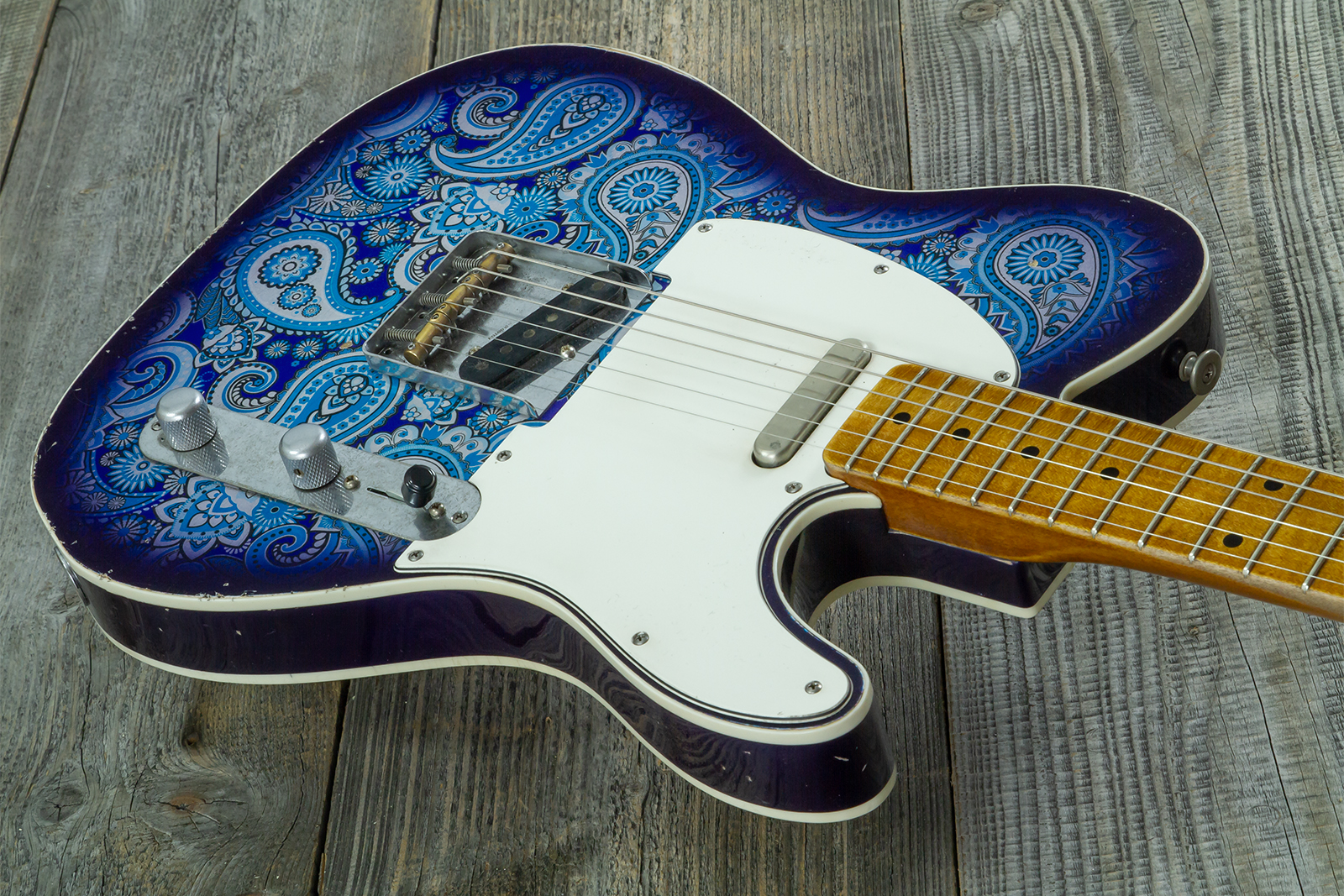 Haar Guitars Trad T Custom 2s Kloppmann. Mn  #43518 - Blue Paisley - Guitare Électrique Forme Tel - Variation 2