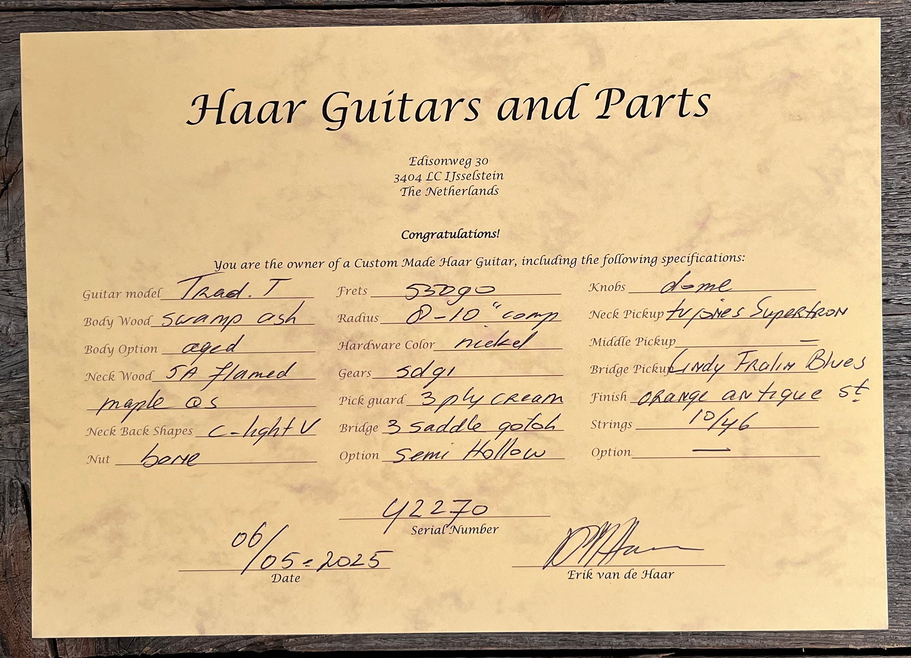Haar Guitars Trad T Custom 2s Lindy Fralin Ht Rw #42268 - Aged Sonic Blue - Guitare Électrique Forme Tel - Variation 9