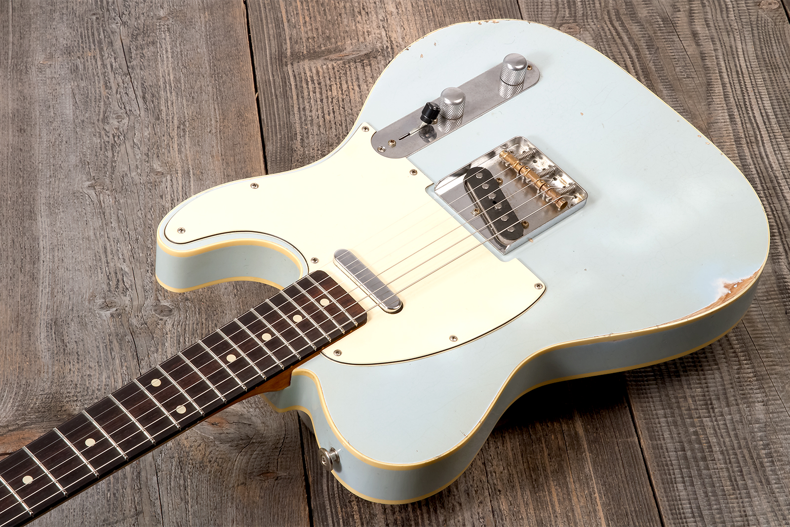 Haar Guitars Trad T Custom 2s Lindy Fralin Ht Rw #42268 - Aged Sonic Blue - Guitare Électrique Forme Tel - Variation 2