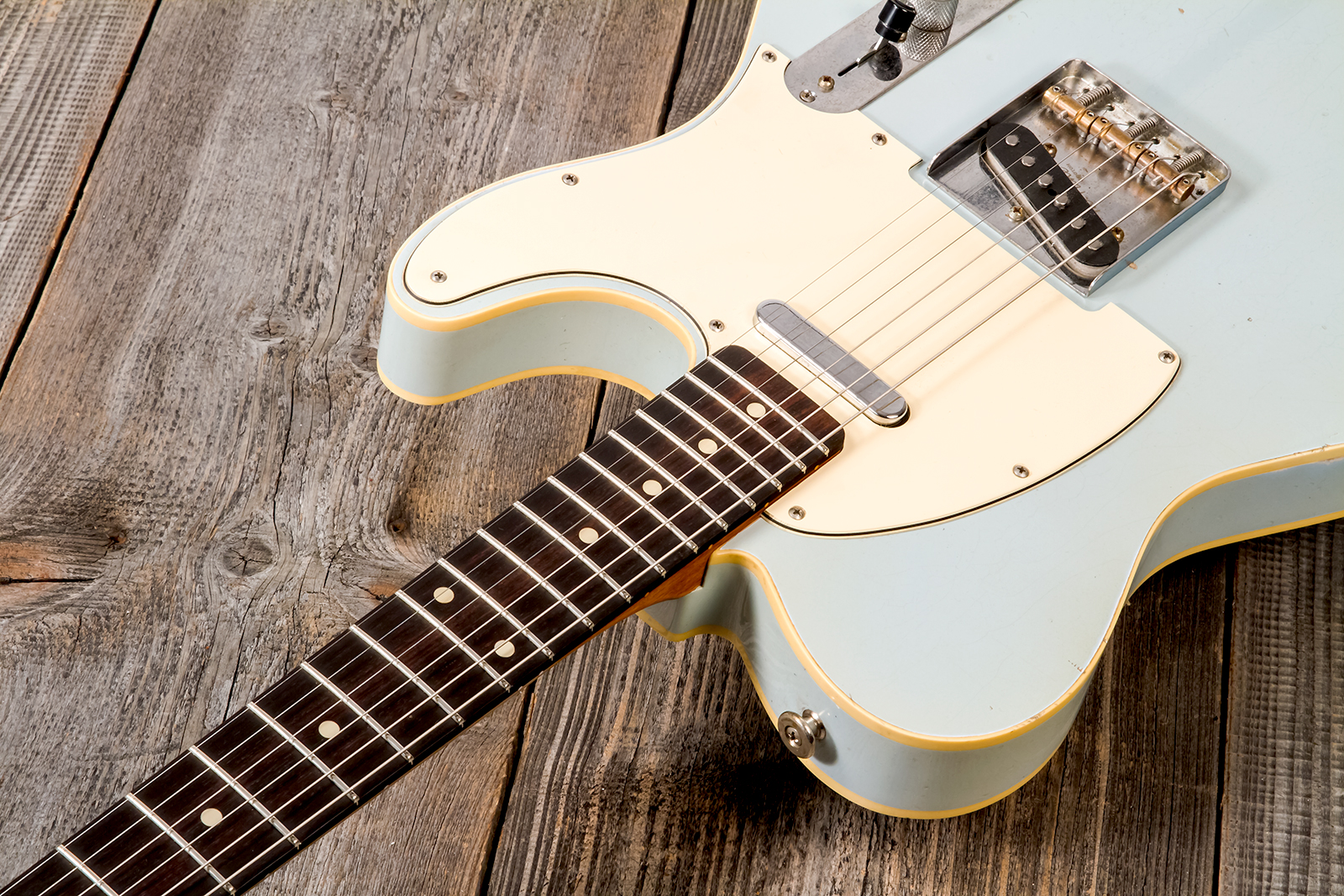Haar Guitars Trad T Custom 2s Lindy Fralin Ht Rw #42268 - Aged Sonic Blue - Guitare Électrique Forme Tel - Variation 3