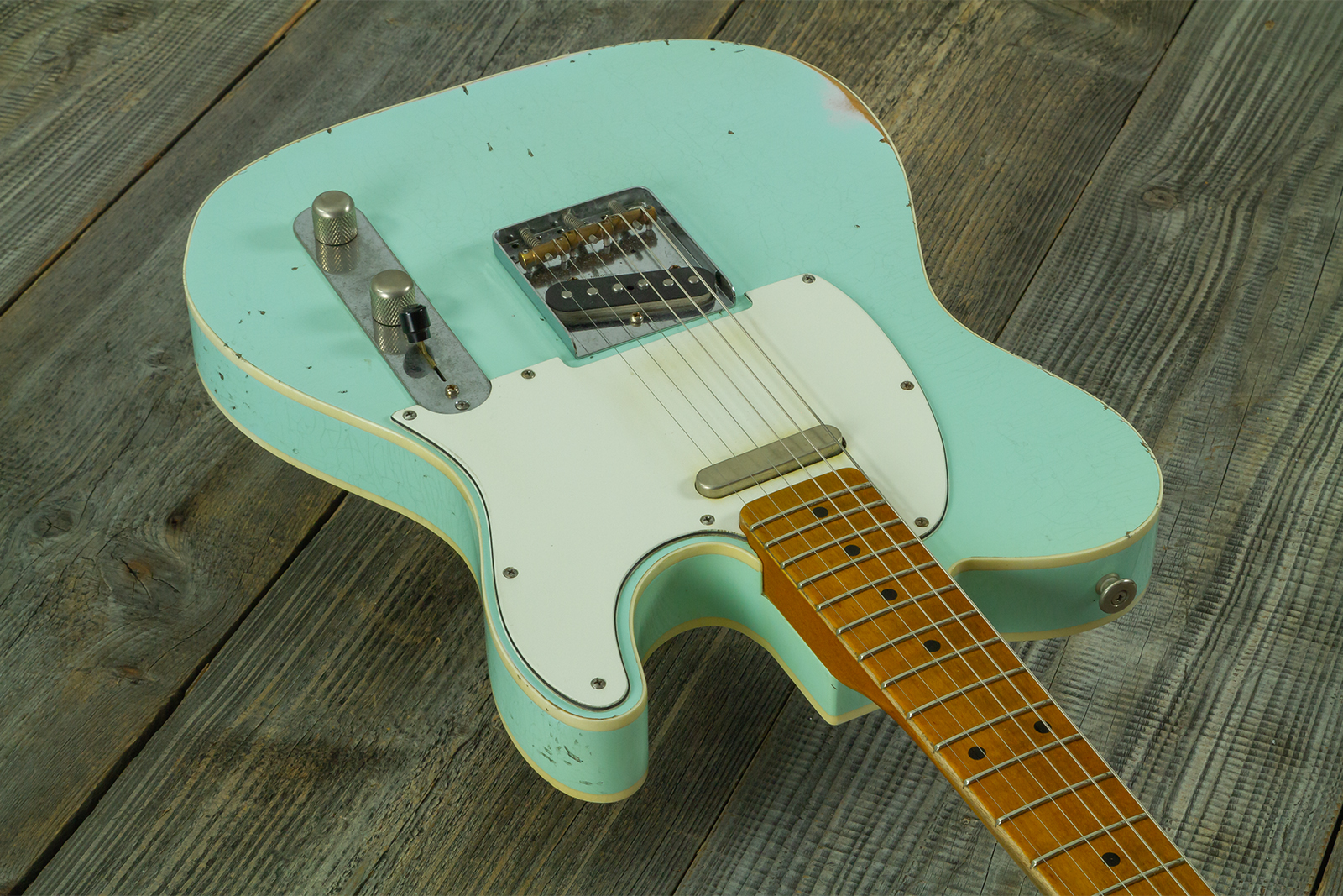 Haar Guitars Trad T Custom 2s Lindy Fralin Mn #43669 - Aged Surf Green - Guitare Électrique Forme Tel - Variation 1