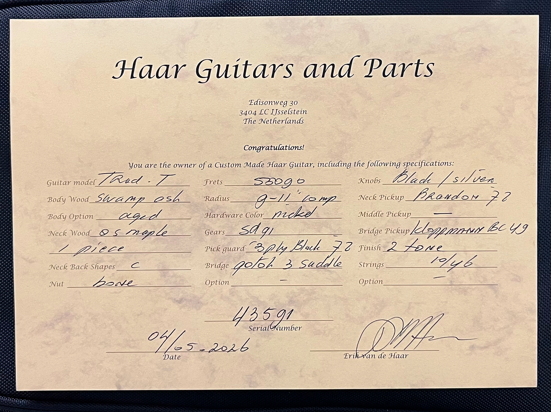 Haar Guitars Trad T Hs Brandon / Kloppmann Ht Mn #43591 - Aged 2 Tone Sunburst - Guitare Électrique Forme Tel - Variation 14