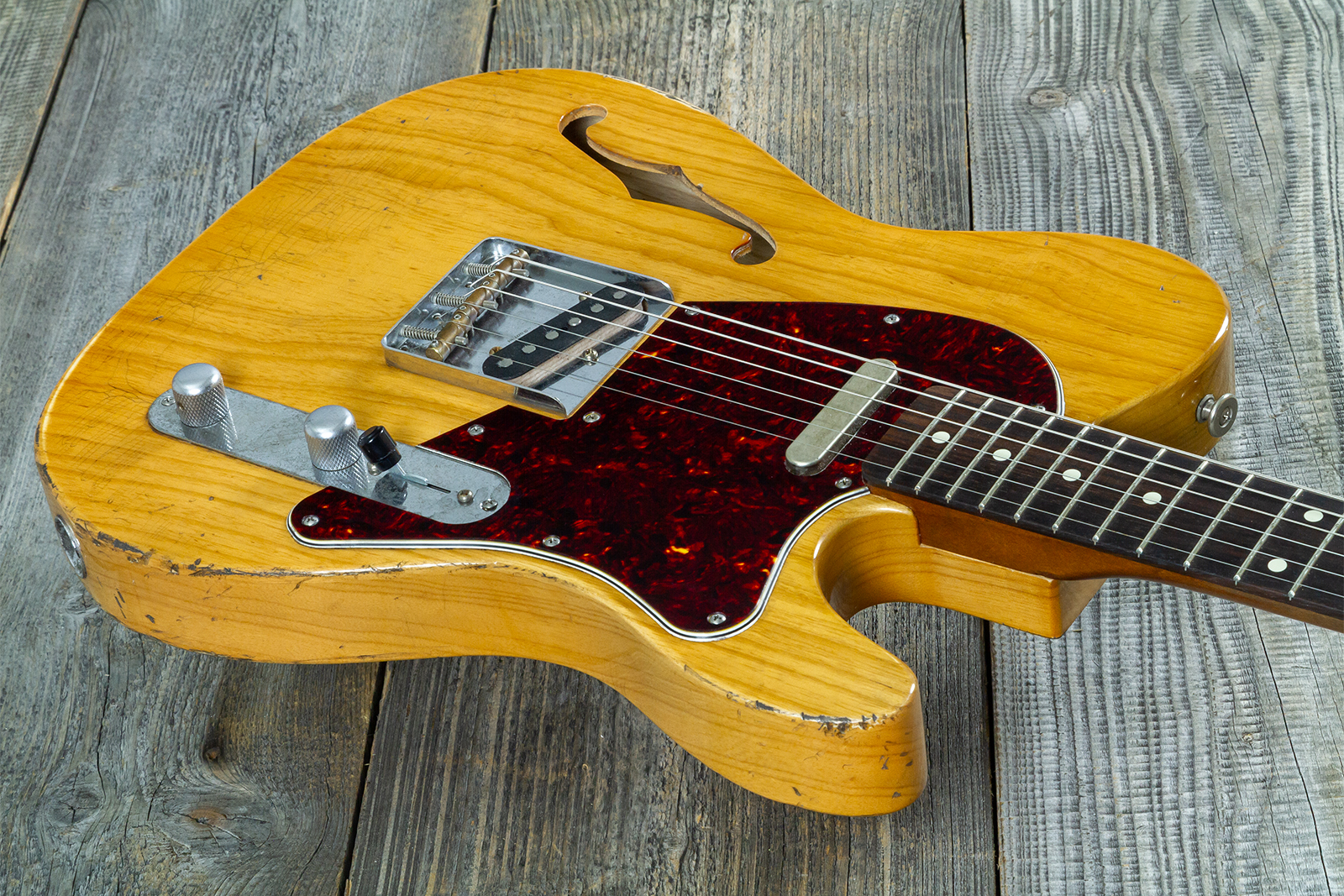 Haar Guitars Trad T Thinline 2s Lindy Fralin Rw #43483 - Aged Antique Natural - Guitare Électrique Forme Tel - Variation 2