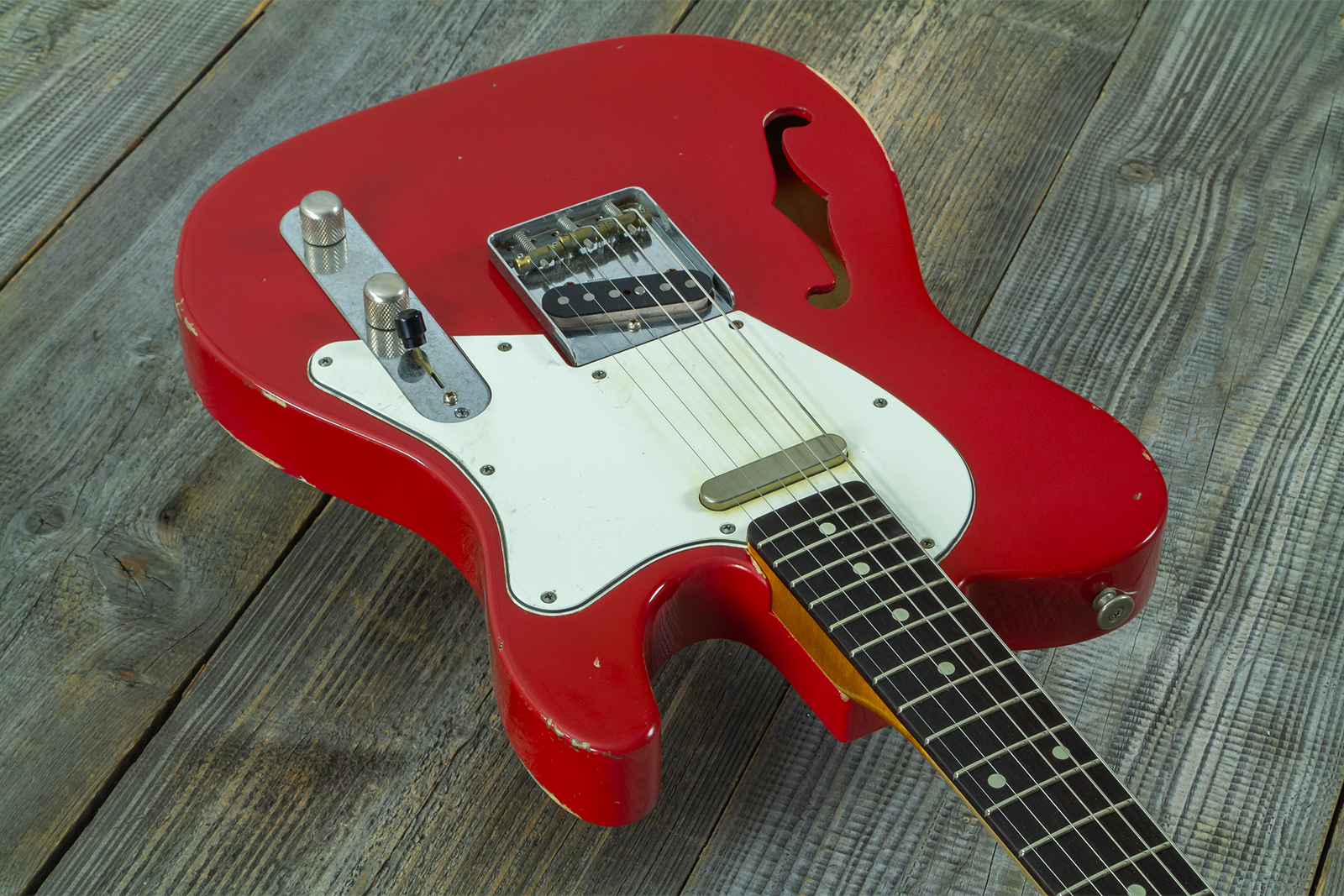 Haar Guitars Trad T Thinline 2s Lindy Fralin Rw #43661 - Aged Old Red - Guitare Électrique Forme Tel - Variation 3