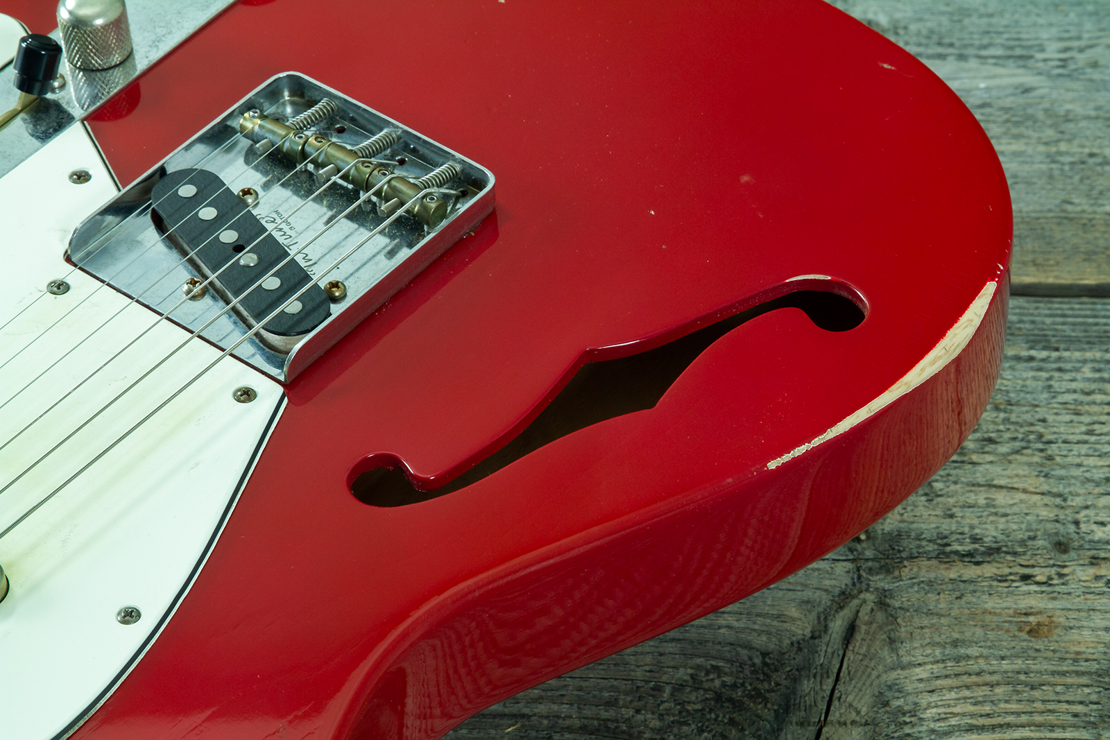 Haar Guitars Trad T Thinline 2s Lindy Fralin Rw #43661 - Aged Old Red - Guitare Électrique Forme Tel - Variation 4