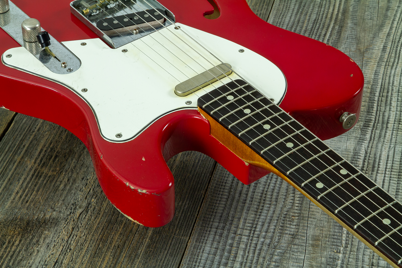 Haar Guitars Trad T Thinline 2s Lindy Fralin Rw #43661 - Aged Old Red - Guitare Électrique Forme Tel - Variation 6