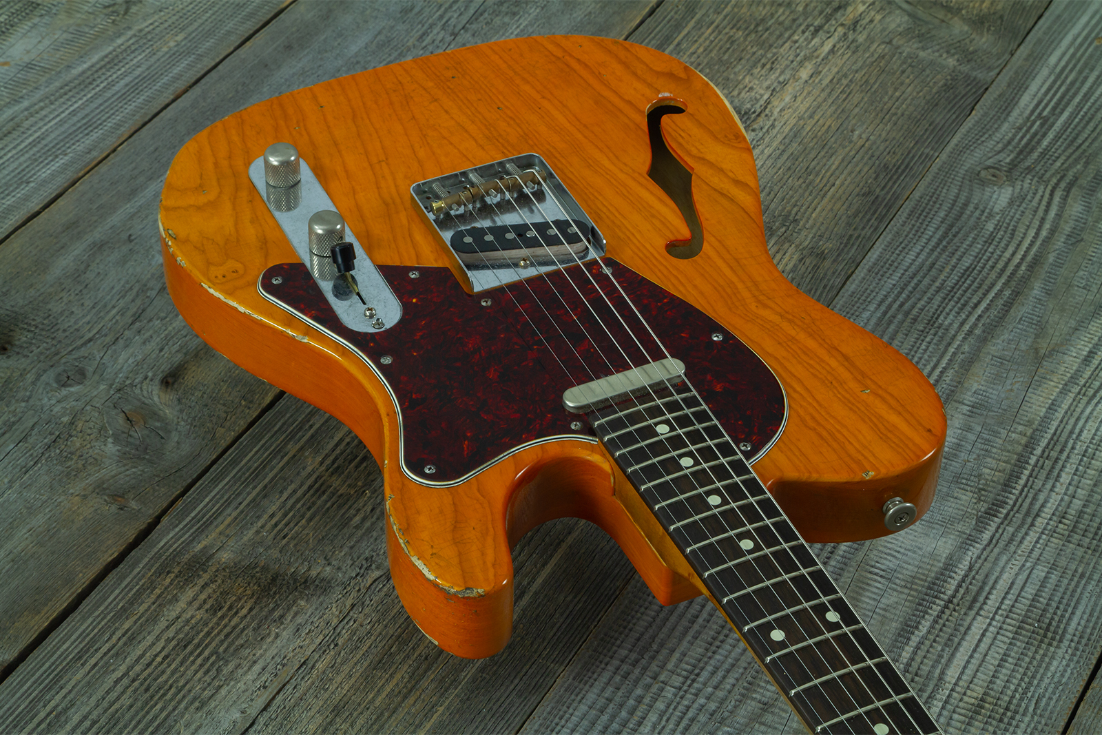 Haar Guitars Trad T Thinline 2s Lindy Fralin Rw #43673 - Aged Orange See Through - Guitare Électrique Forme Tel - Variation 2