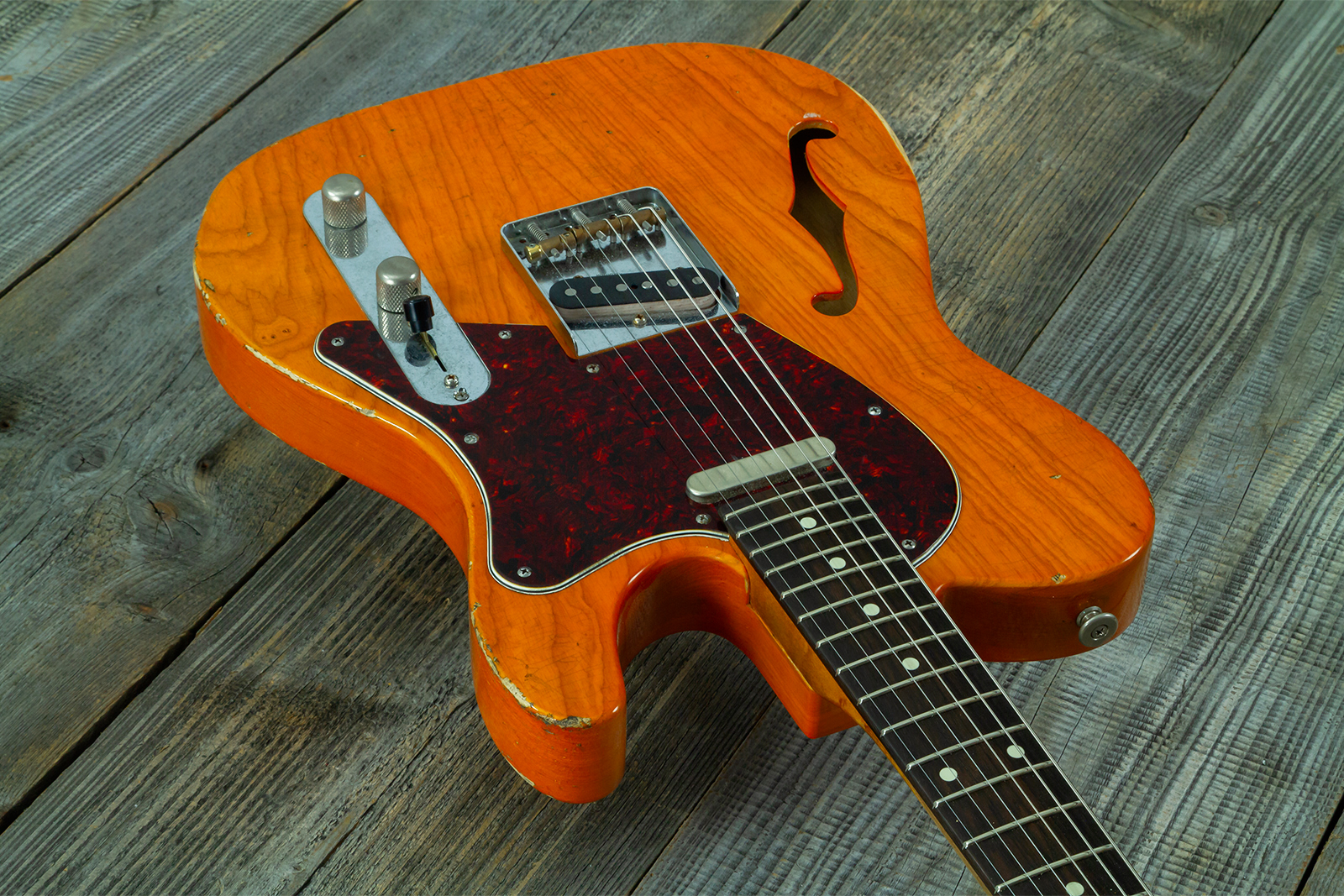 Haar Guitars Trad T Thinline 2s Lindy Fralin Rw #43673 - Aged Orange See Through - Guitare Électrique Forme Tel - Variation 3