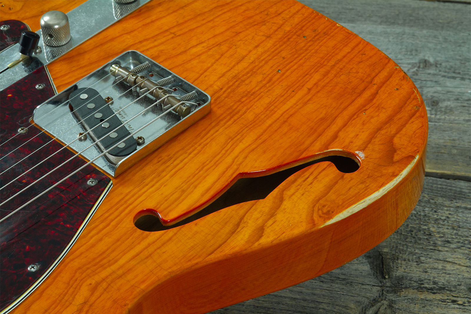Haar Guitars Trad T Thinline 2s Lindy Fralin Rw #43673 - Aged Orange See Through - Guitare Électrique Forme Tel - Variation 4