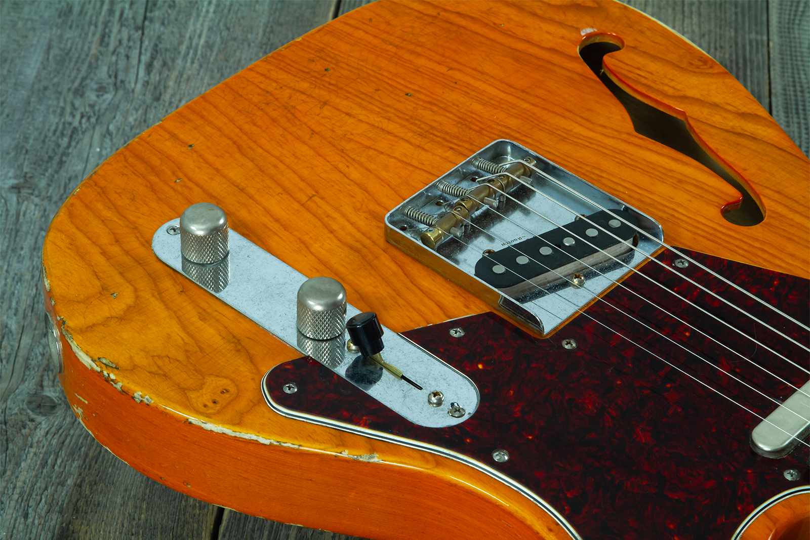 Haar Guitars Trad T Thinline 2s Lindy Fralin Rw #43673 - Aged Orange See Through - Guitare Électrique Forme Tel - Variation 5