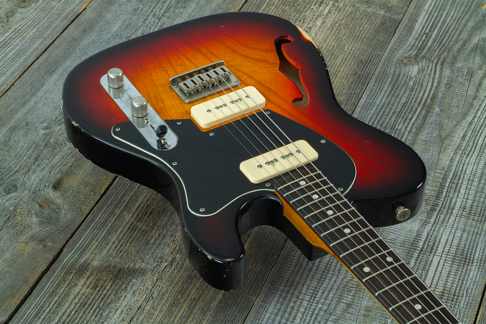 Haar Guitars Trad T Thinline 2s P90 Lindy Fralin Rw #43668 - Aged 3 Tone Sunburst - Guitare Électrique Forme Tel - Variation 2