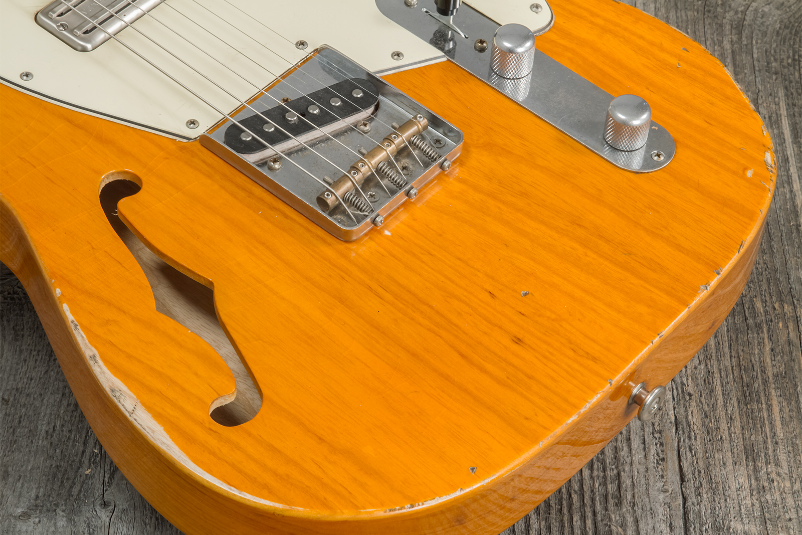 Haar Guitars Trad T Thinline Sh Tv Jones / Lindy Fralin Ht Mn #42270 - Aged Orange Antique - Guitare Électrique Forme Tel - Variation 3