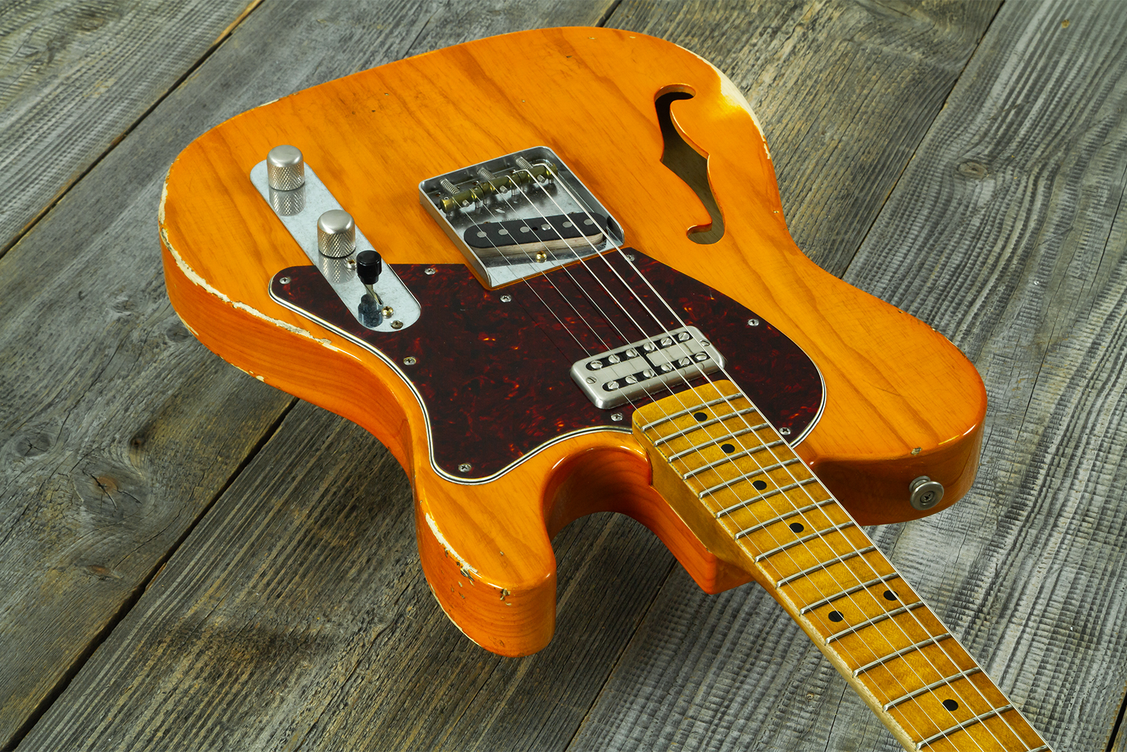 Haar Guitars Trad T Thinline Sh Tv Jones / Lindy Fralin Mn #43674 - Aged Orange See Through - Guitare Électrique Forme Tel - Variation 2