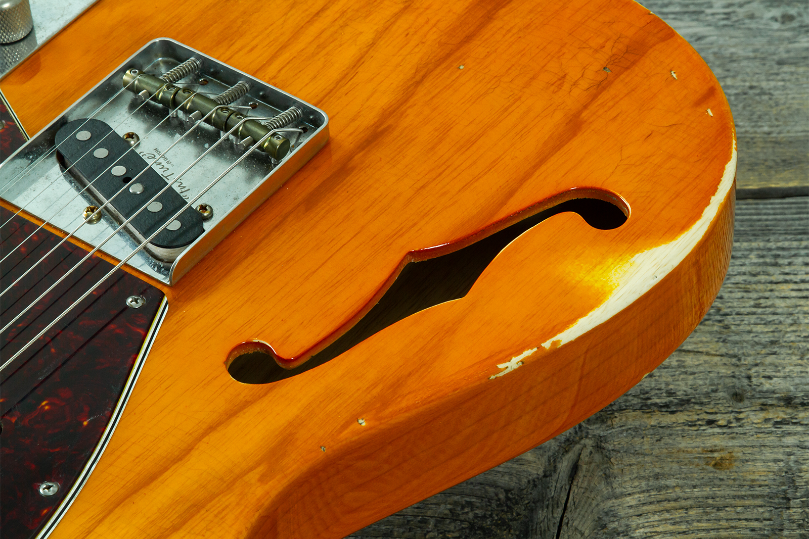 Haar Guitars Trad T Thinline Sh Tv Jones / Lindy Fralin Mn #43674 - Aged Orange See Through - Guitare Électrique Forme Tel - Variation 3