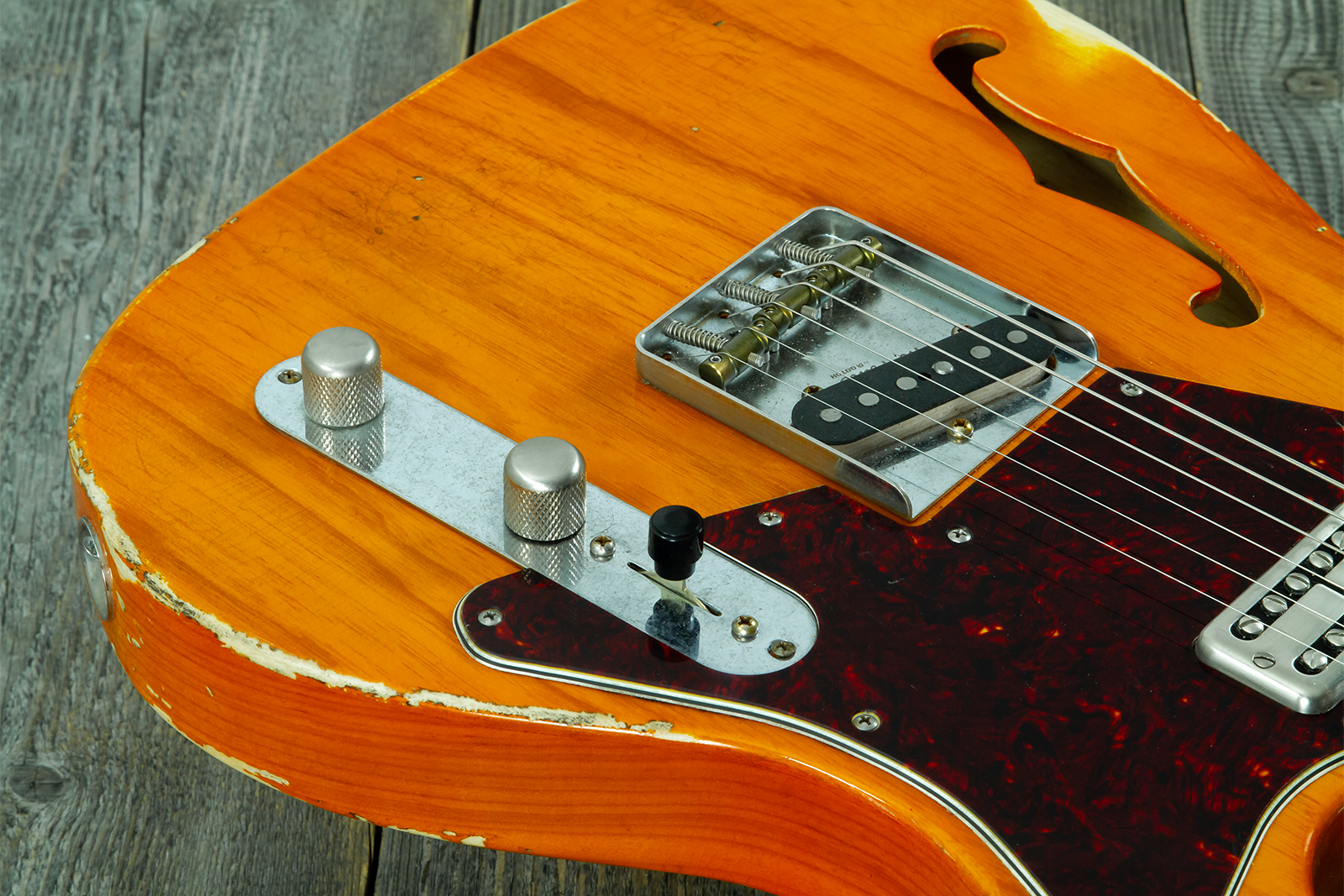 Haar Guitars Trad T Thinline Sh Tv Jones / Lindy Fralin Mn #43674 - Aged Orange See Through - Guitare Électrique Forme Tel - Variation 4