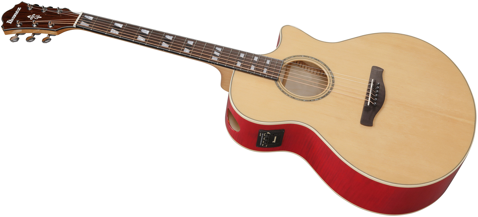 Ibanez Ae170 Ntr Concert Thinline Cw Epicea Erable Ova - Natural Top, Transparent Red Back - Guitare Folk - Variation 2