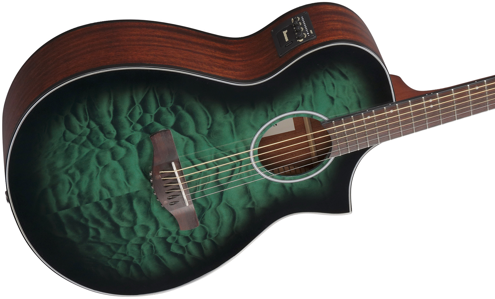 Ibanez Aewc16qa Teh Grand Concert Cw Tilleul Sapele Rw - Transparent Emerald Burst - Guitare Folk - Variation 2