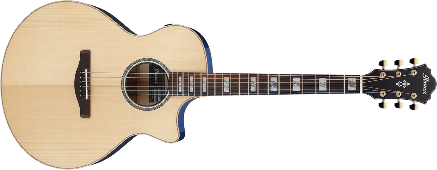 Ibanez Ae390 Nta Concert Thinline Cw Epicea Erable Rw - Natural Top / Aqua Blue Back - Guitare Folk - Main picture