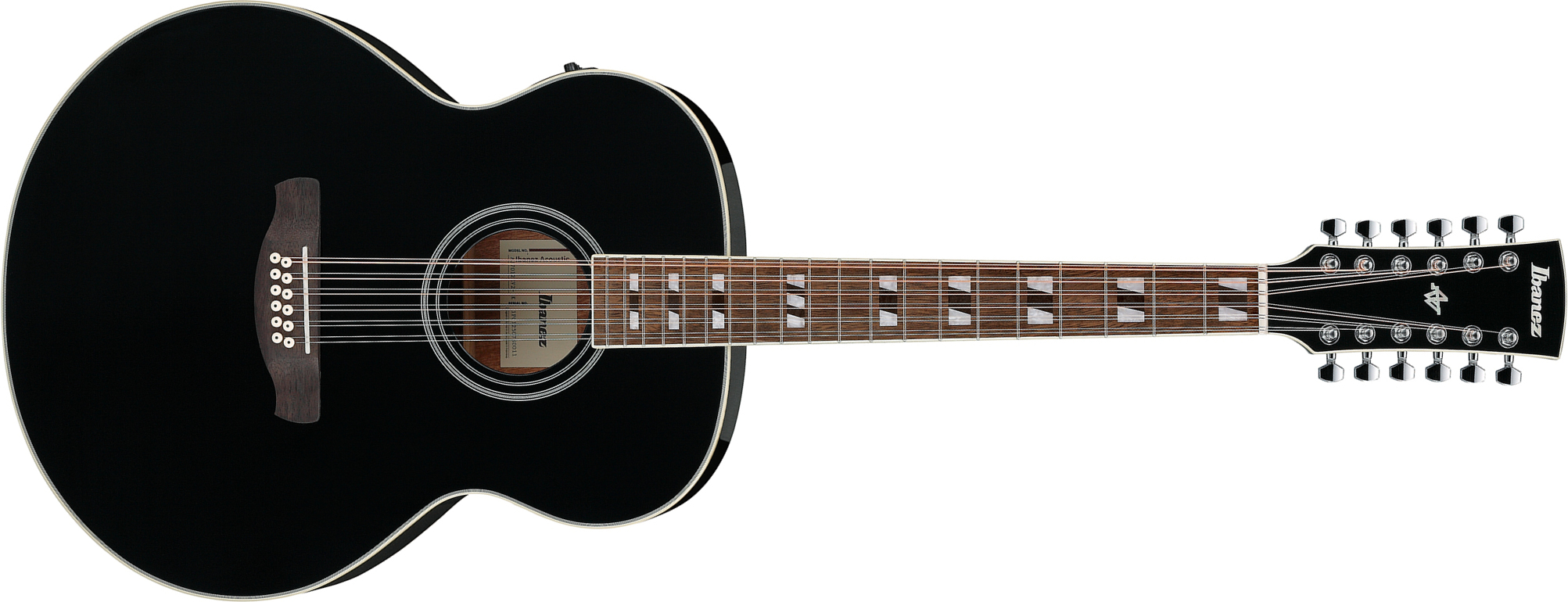 Ibanez Aj7012m1e Bk Jumbo 12c Epicea Okoume Lau - Black - Guitare Folk - Main picture
