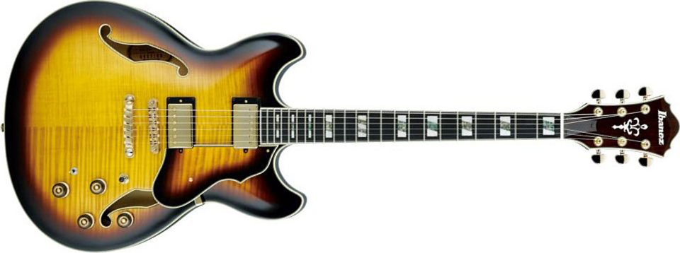 Ibanez As153 Ays Artstar Hh Ht Eb - Antique Yellow Sunburst - Guitare Électrique 1/2 Caisse - Main picture