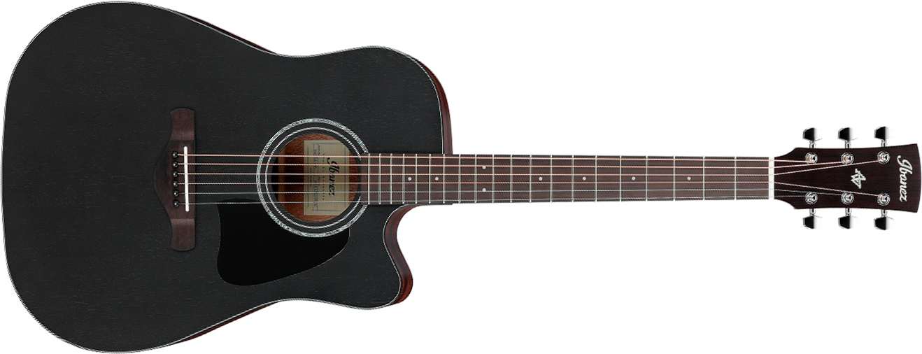 Ibanez Aw247ce Wk Artwood Dreadnought Cw Tout Okoume Ova - Weathered Black Open Pore - Guitare Folk - Main picture