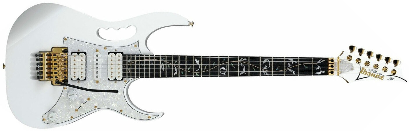 Ibanez Steve Vai Jem7vp Wh Premium Signature Hsh Fr Eb - White - Guitare Électrique Double Cut - Main picture