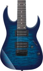 Guitare électrique forme str Ibanez GIO GRG7221QA TBB 7-String - transparent blue burst