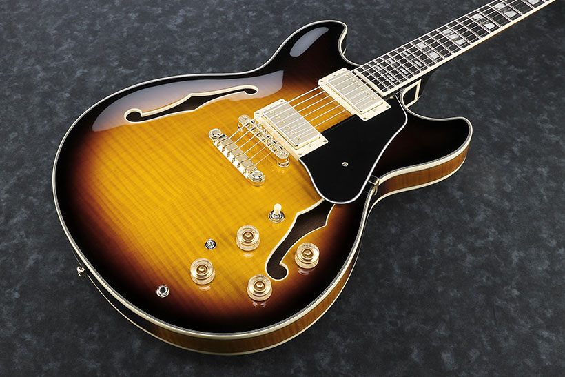 Ibanez John Scofield Jsm10 Vys Signature Hh Ht Eb - Vintage Yellow Sunburst - Guitare Électrique 1/2 Caisse - Variation 1