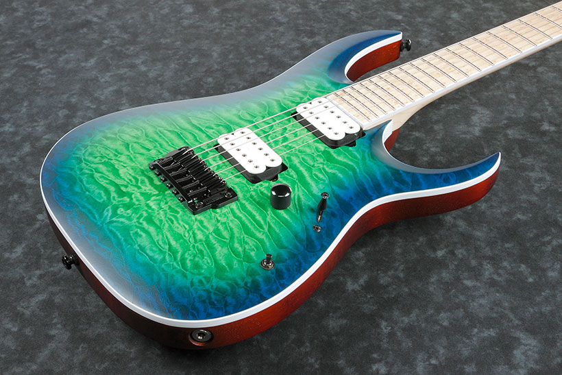 Ibanez Rgaix6mqm Srb Iron Label  Hh Ht Mn - Surreal Blue Burst - Guitare Électrique Forme Str - Variation 1