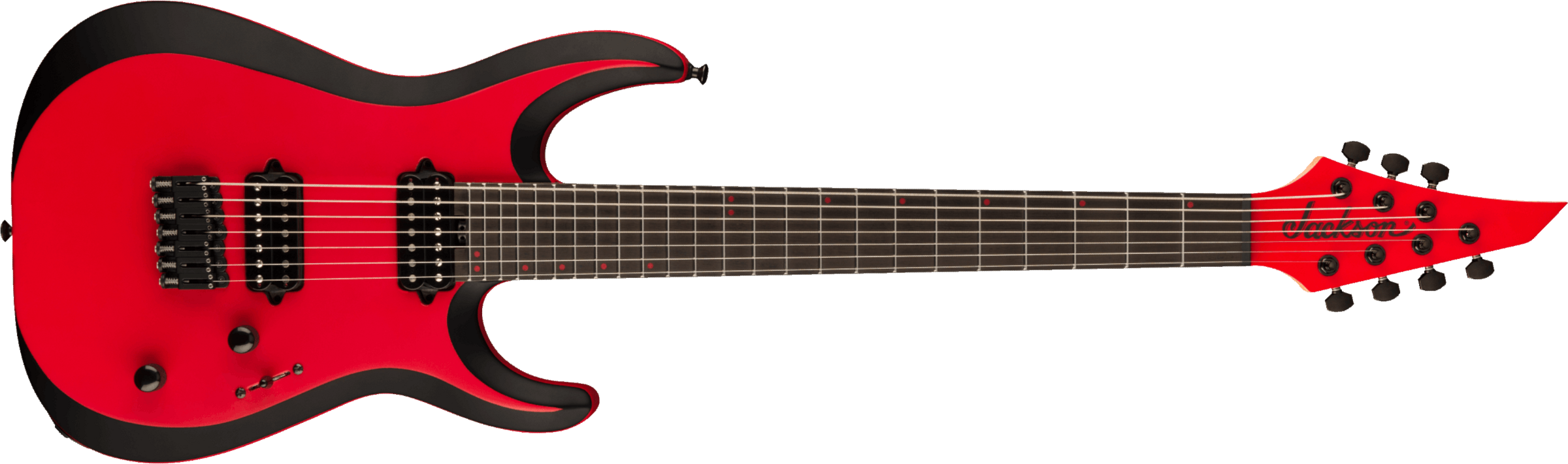 Jackson Dinky Mdk Ht7 Pro Plus 2h Bare Knuckle Eb - Satin Red W/black Bevels - Guitare Électrique 7 Cordes - Main picture