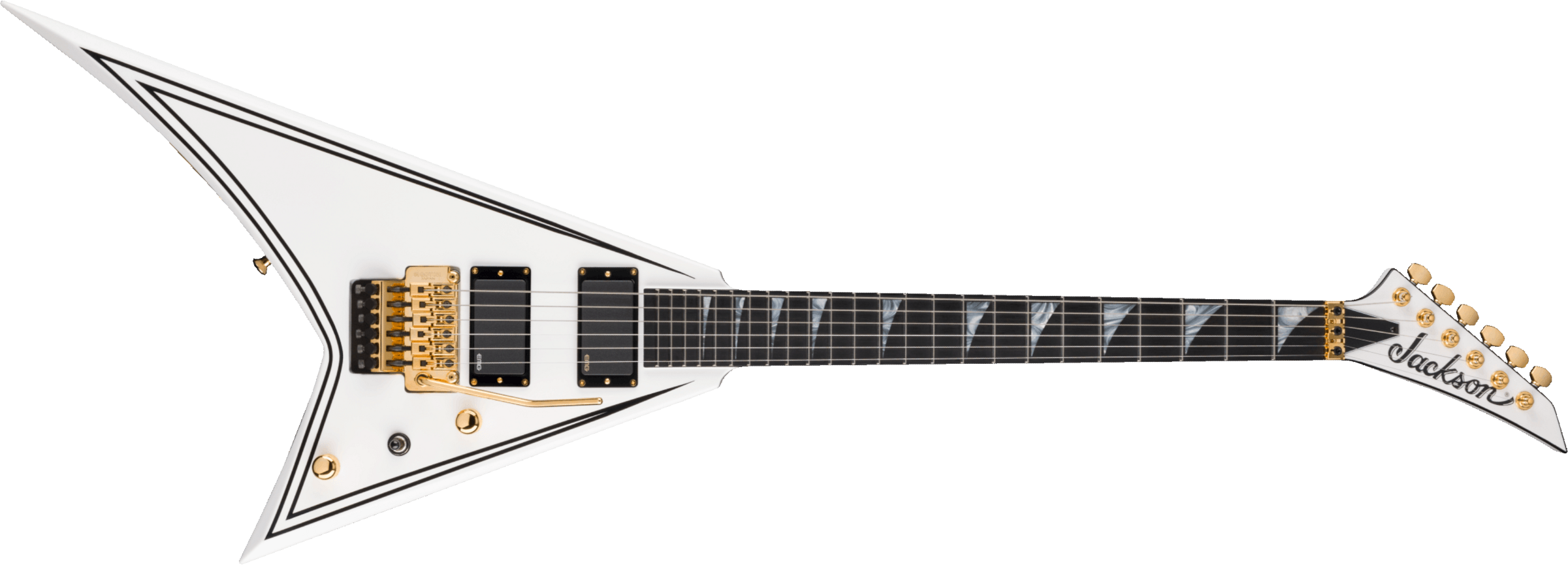 Jackson Rr24mg Mj Series Jap Fr Hh Eb - White With Black Pinstripes - Guitare Électrique MÉtal - Main picture