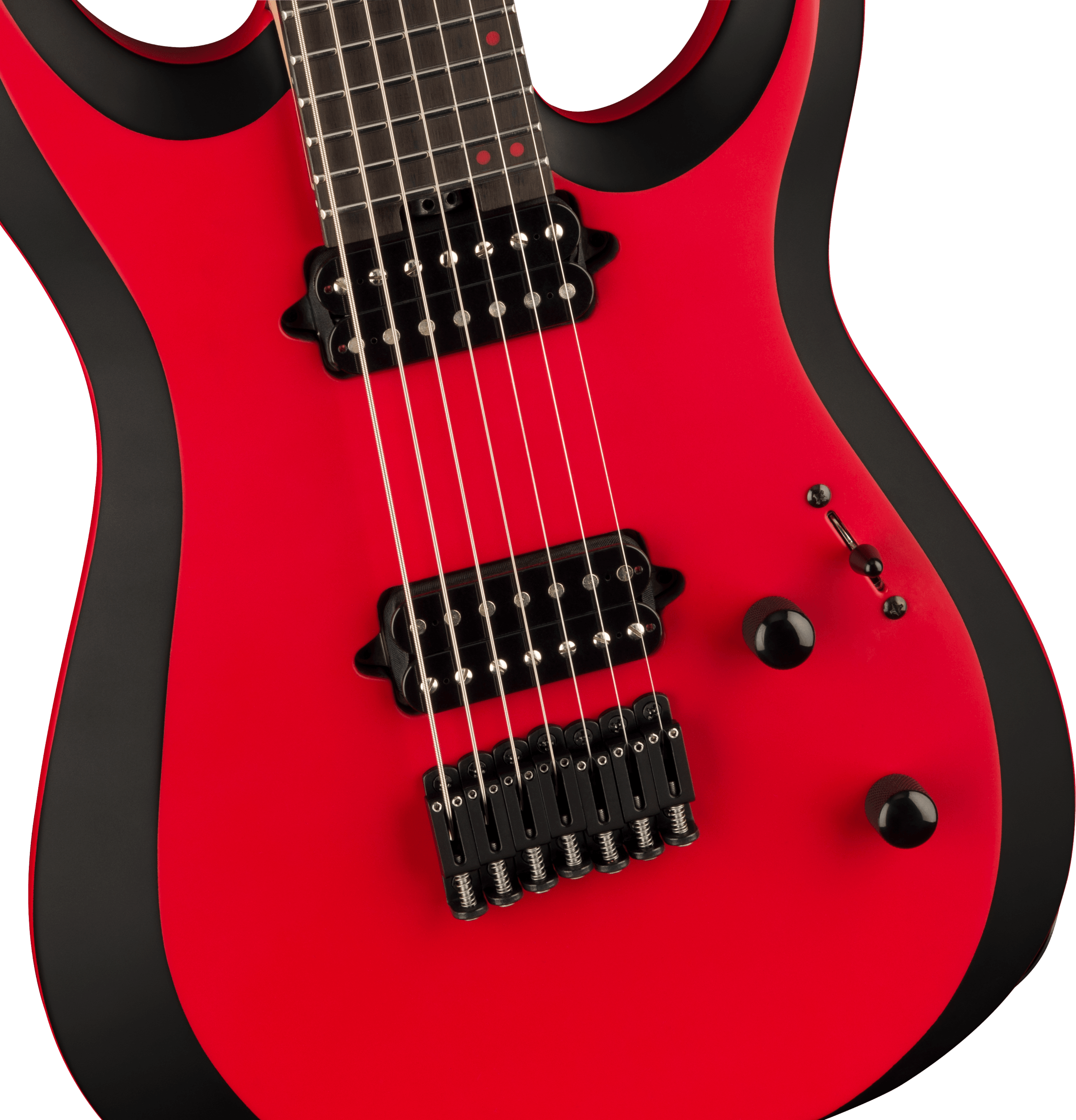Jackson Dinky Mdk Ht7 Pro Plus 2h Bare Knuckle Eb - Satin Red W/black Bevels - Guitare Électrique 7 Cordes - Variation 2