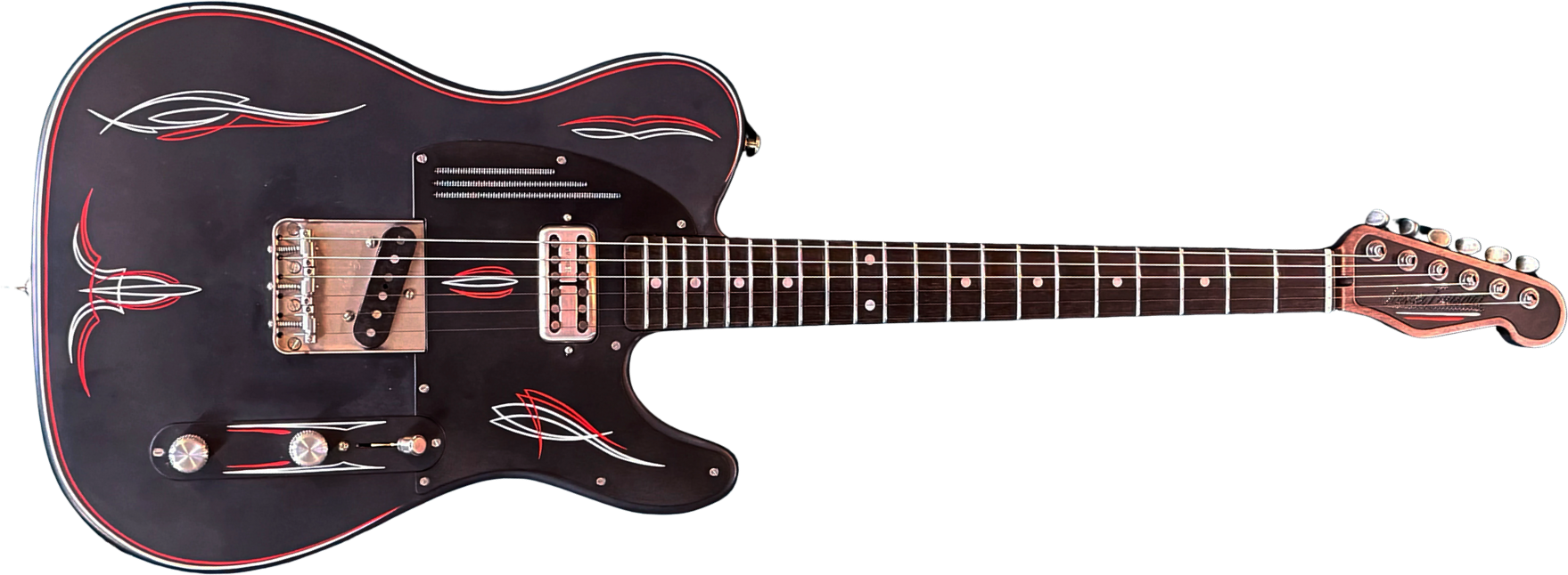 James Trussart Steelcaster Sh Ht Mn #25085 - Satin Black Pinstripe - Guitare Électrique 1/2 Caisse - Main picture