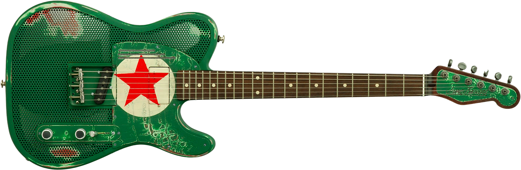 James Trussart Steelcaster Sh Ht Rw #26052 - Red Star Holey Gator Pickguard - Guitare Électrique 1/2 Caisse - Main picture