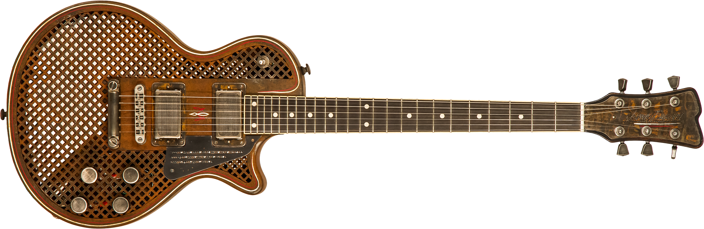 James Trussart Steeldeville Perf.front.back 2h Ht Eb #21179 - Rust O Matic Pinstriped Caged - Guitare Électrique Single Cut - Main picture