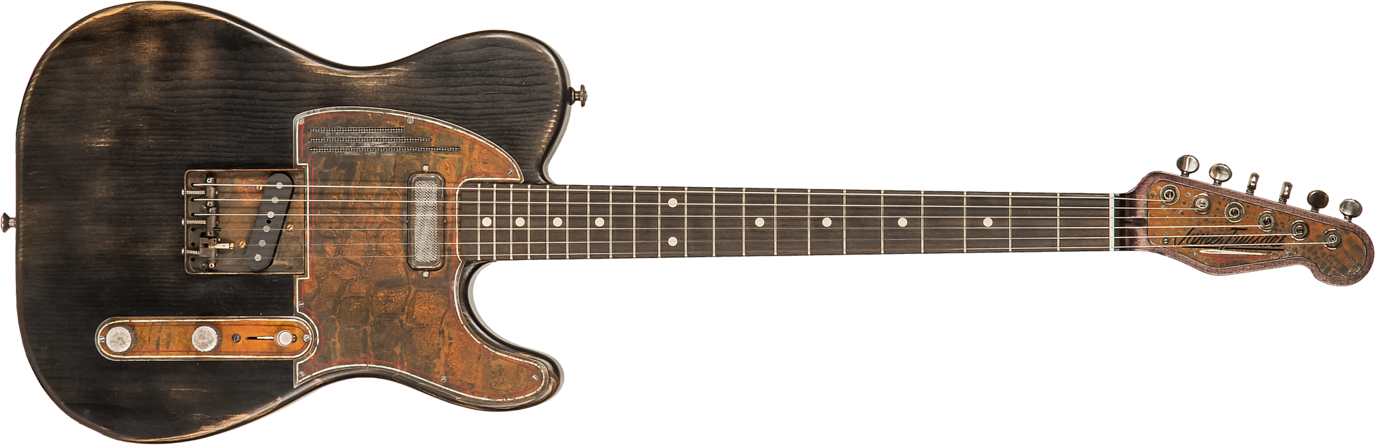 James Trussart Steelguardcaster Glaser B Bender Sh Ht Eb #21062 - Rust O Matic Pinstriped Black Nitro - Guitare Électrique Forme Tel - Main picture