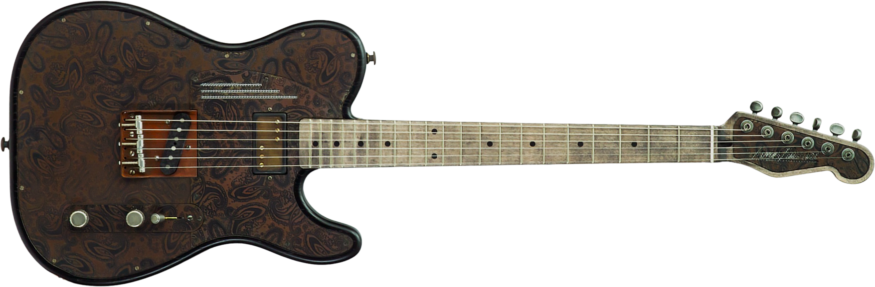 James Trussart Steeltopcaster Sh Ht Mn #26036 - Rust & Black Paisley Engraved - Guitare Électrique Forme Tel - Main picture