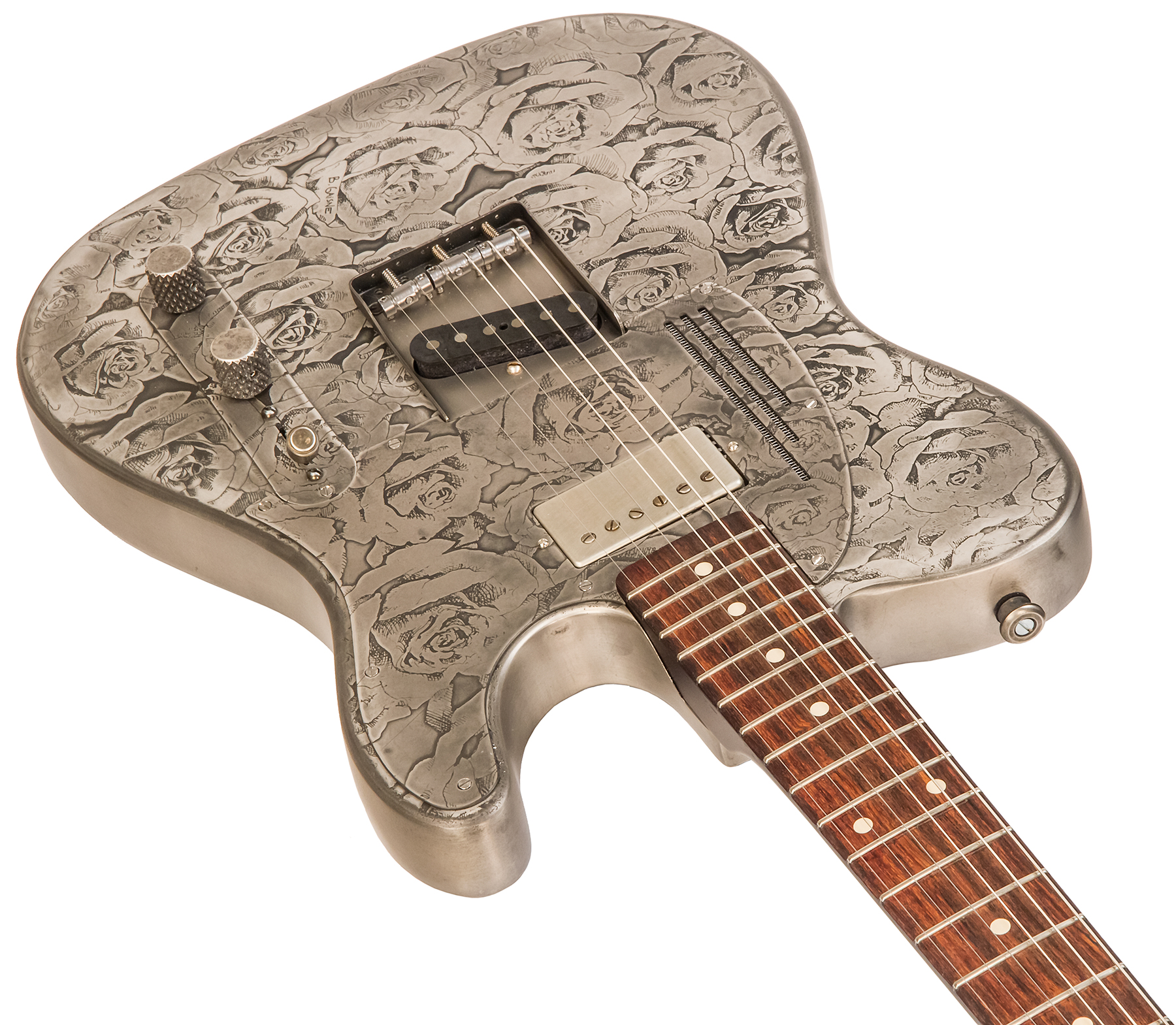 James Trussart Steelcaster Perf.back Sh Rw #21012 - Antique Silver Roses - Guitare Électrique 1/2 Caisse - Variation 1