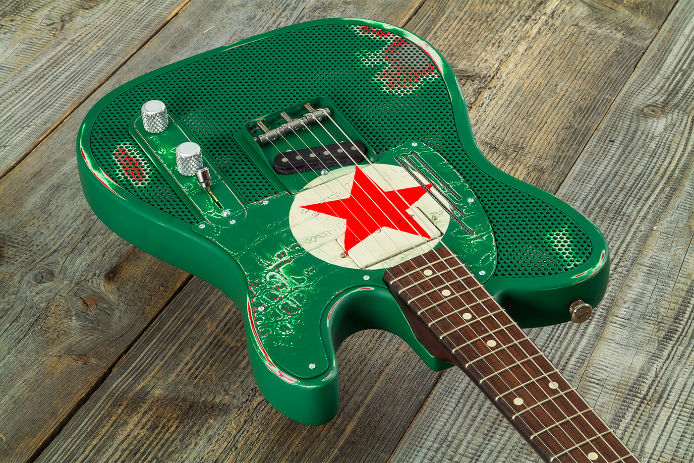 James Trussart Steelcaster Sh Ht Rw #26052 - Red Star Holey Gator Pickguard - Guitare Électrique 1/2 Caisse - Variation 3