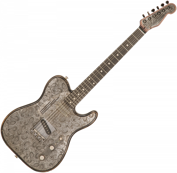 Guitare électrique solid body James trussart SteelTopCaster #21135 - Antique silver paisley
